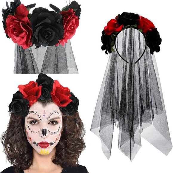 Halloween Floral Headband Ladies Girls Day Of The Dead Rose Flowers Headdress main image 4